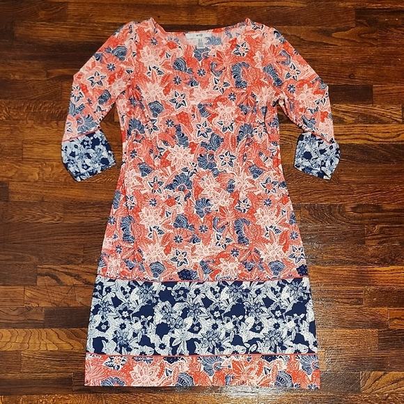 Wisp Dresses & Skirts - Wisp Red and Blue Patriotic Lightweight Floral Sheath Midi Dress 3/4 Sleeves